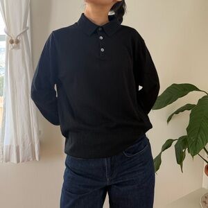 Banana Republic 100% Merino Extra Fine Wool Preppy Black Polo Sweater Size Large